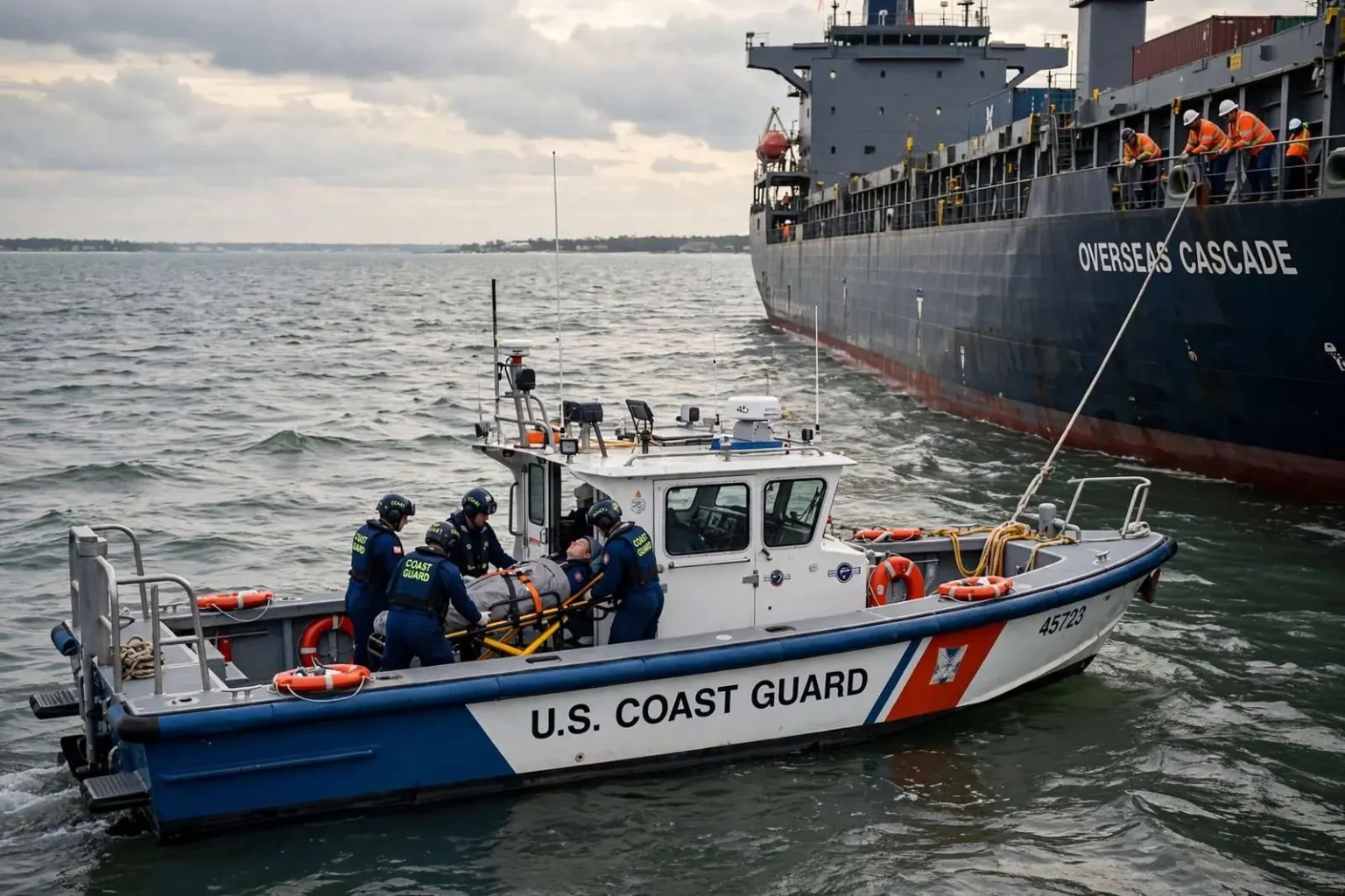 Illustration for the news story: Coast Guard Medevacs Sick Crewmember From Vessel South of Fort Morgan