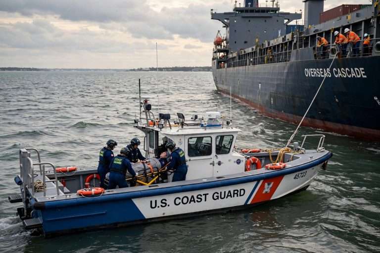 Illustration for the news story: Coast Guard Medevacs Sick Crewmember From Vessel South of Fort Morgan