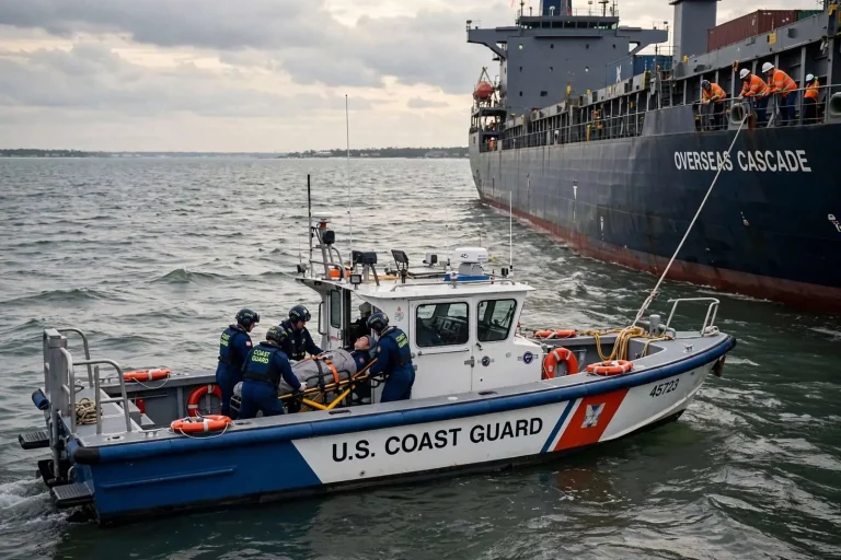Illustration for the news story: Coast Guard Medevacs Sick Crewmember From Vessel South of Fort Morgan