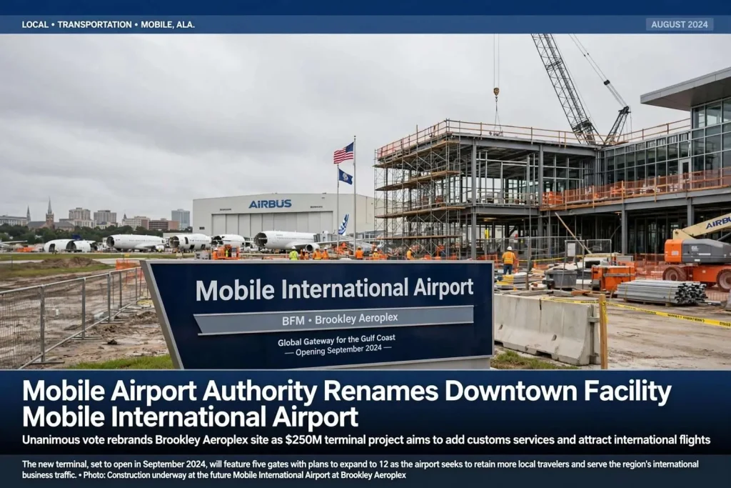 Illustration for the news story: Mobile Airport Authority Renames Downtown Facility Mobile International Airport