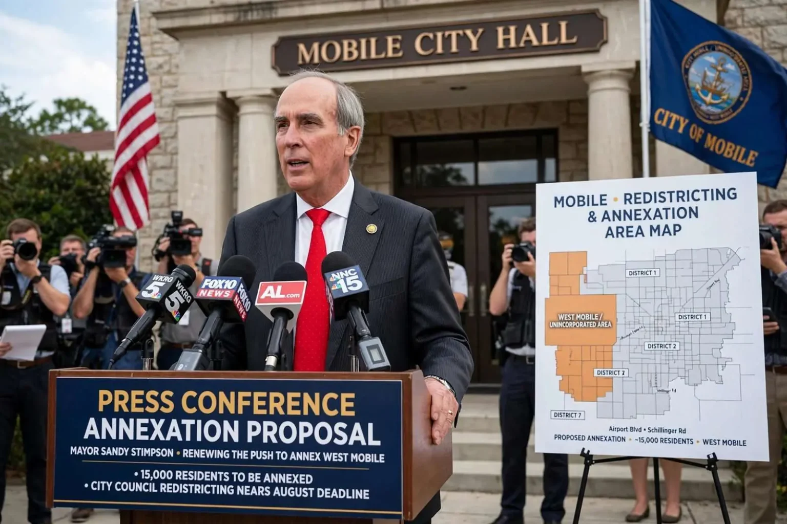 Illustration for the news story: Mobile Mayor to Revive Annexation Push as City Council Finishes Redistricting Fight