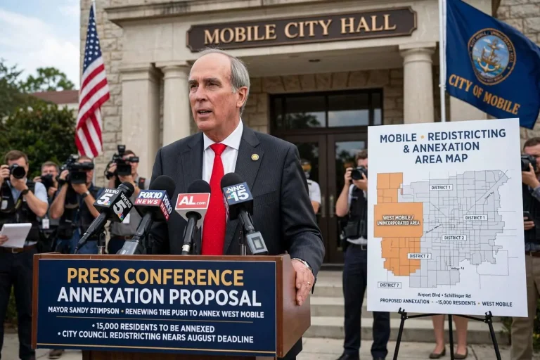 Illustration for the news story: Mobile Mayor to Revive Annexation Push as City Council Finishes Redistricting Fight