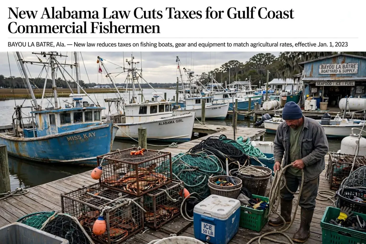 Illustration for the news story: New Alabama Law Cuts Taxes for Gulf Coast Commercial Fishermen