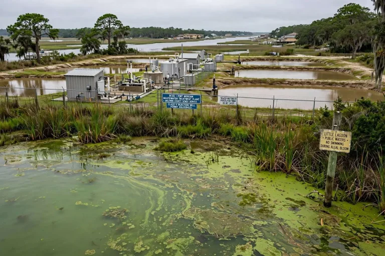 Illustration for the news story: State Regulators Order Public Hearing on Fort Morgan Sewage Plant Expansion Amid Little Lagoon Pollution Concerns