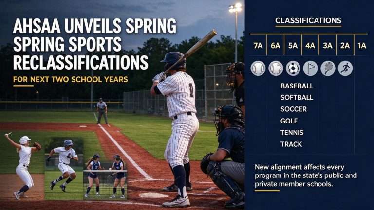 Illustration for the news story: AHSAA unveils spring sports reclassifications for next two school years