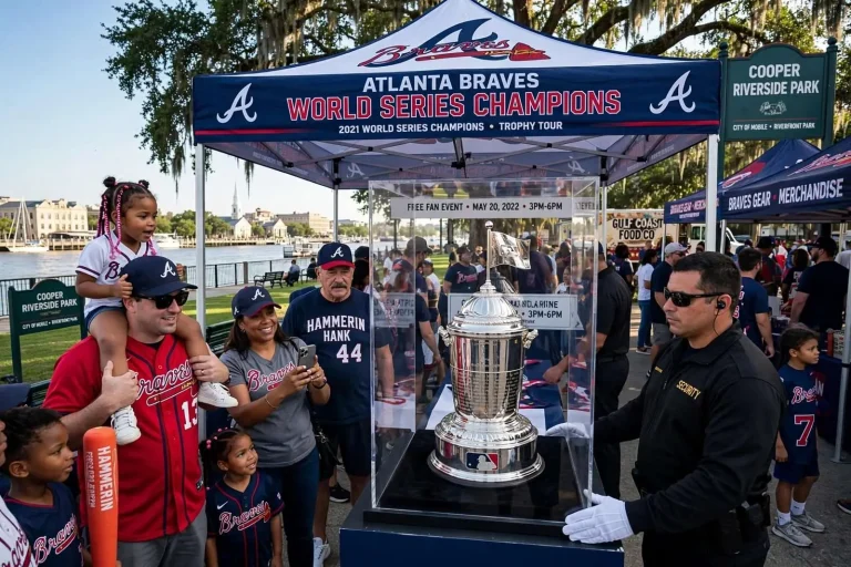 Illustration for the news story: Atlanta Braves Bring World Series Trophy to Downtown Mobile for Free Fan Event