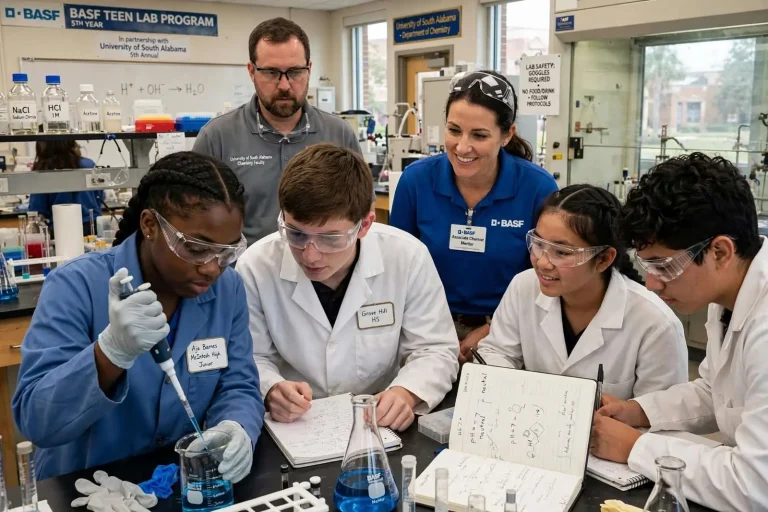 Illustration for the news story: BASF Teen Lab Program Brings Rural High Schoolers to University of South Alabama Chemistry Labs