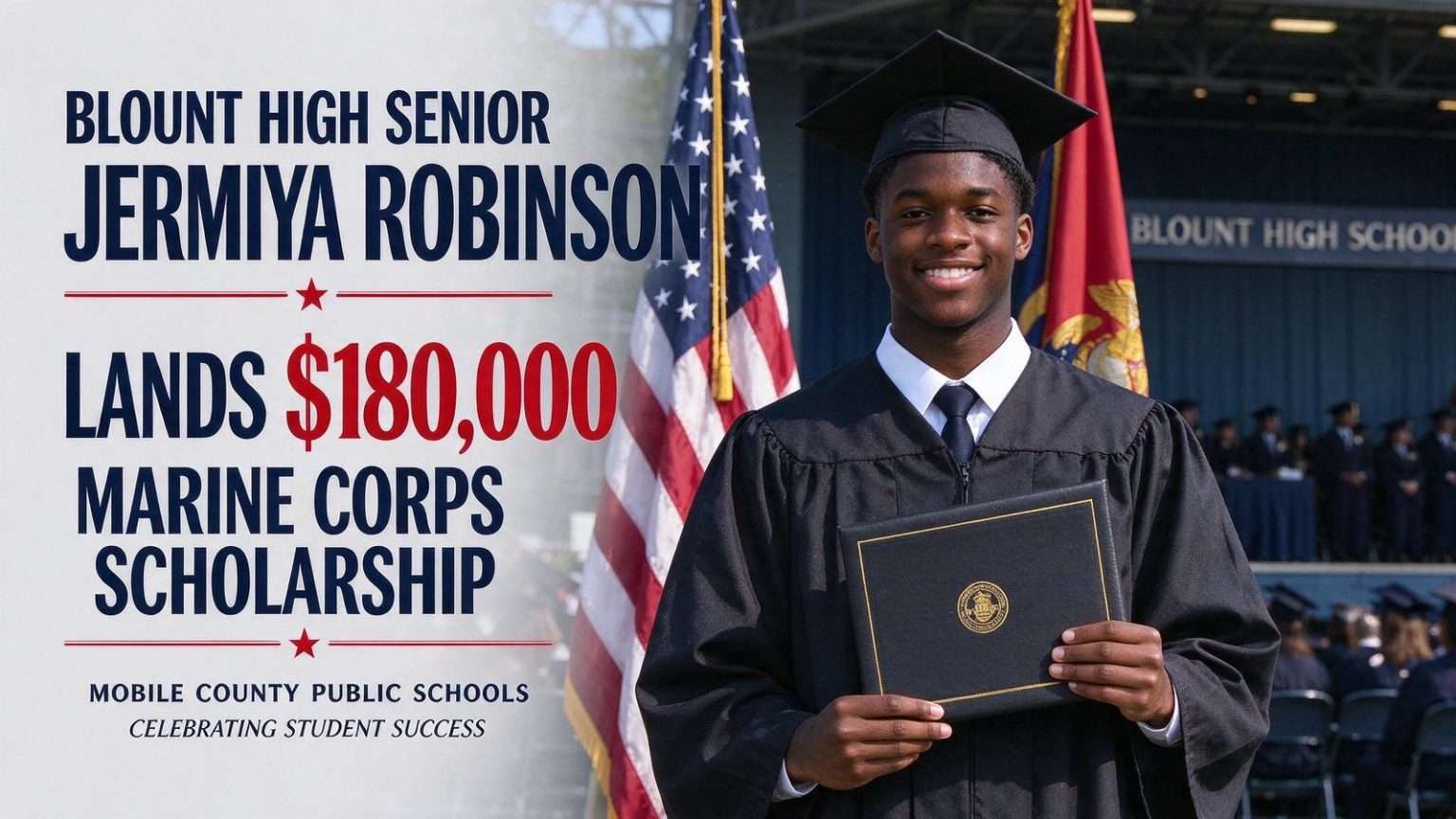 Illustration for the news story: Blount High Senior Jermiya Robinson Lands $180,000 Marine Corps Scholarship