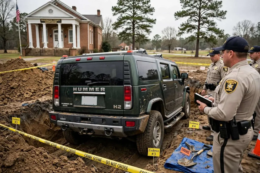 Illustration for the news story: Judge dismisses two charges, issues gag order in Washington County buried Hummer case