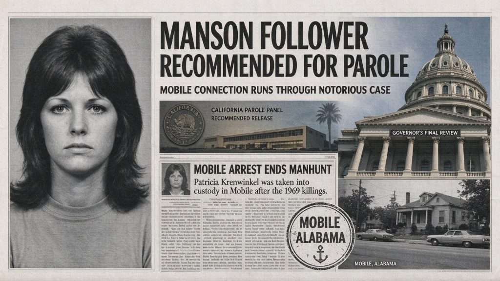 Illustration for the news story: Manson Follower Once Arrested in Mobile Recommended for Parole