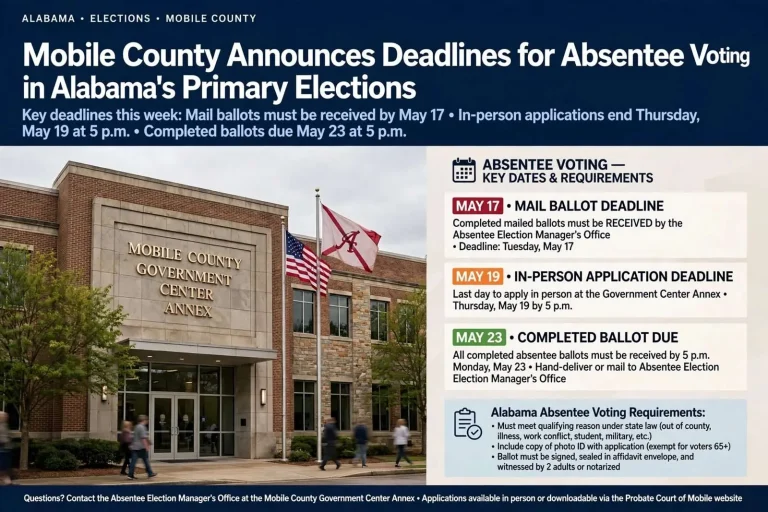 Illustration for the news story: Mobile County Announces Deadlines for Absentee Voting in Alabama’s Primary Elections