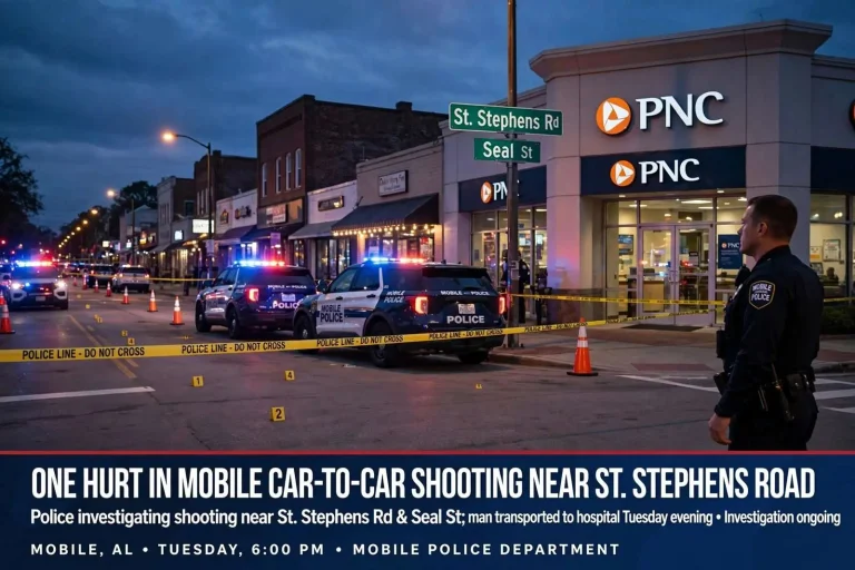 Illustration for the news story: One Hurt in Mobile Car-to-Car Shooting Near St. Stephens Road