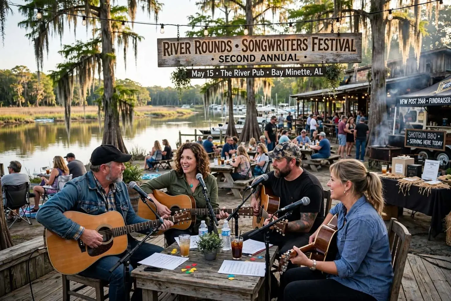 Illustration for the news story: Second Annual River Rounds Songwriters Festival Set to Return to Bay Minette’s River Pub