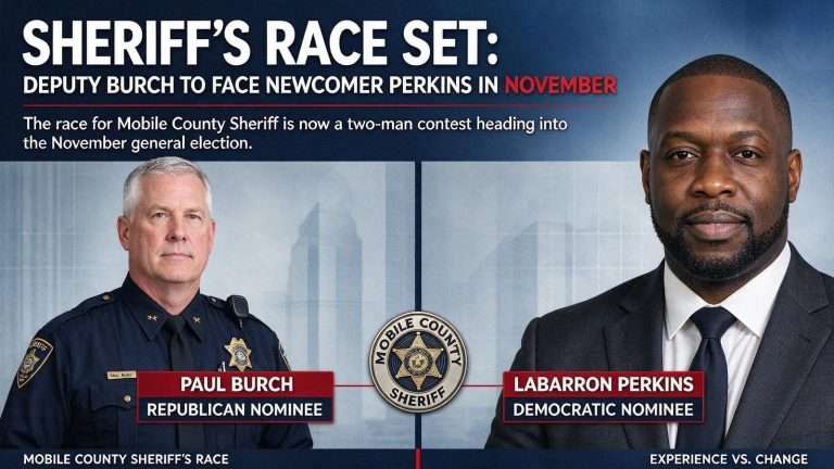 Illustration for the news story: Sheriff’s Race Set: Deputy Burch to Face Newcomer Perkins in November