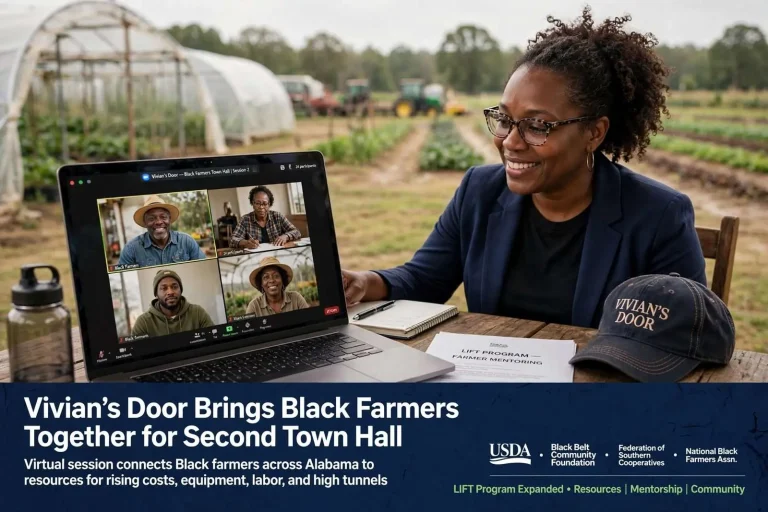 Illustration for the news story: Vivian’s Door Brings Black Farmers Together for Second Town Hall on Rising Costs and Resources
