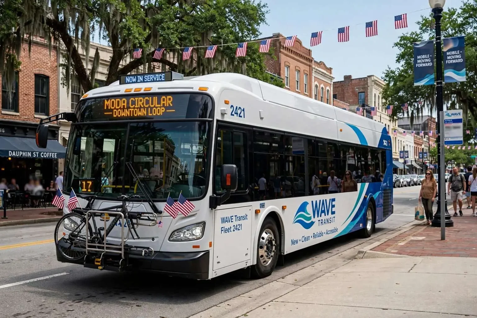 Illustration for the news story: WAVE Transit Adds Four New Buses as Mobile’s Fleet Modernization Rolls On