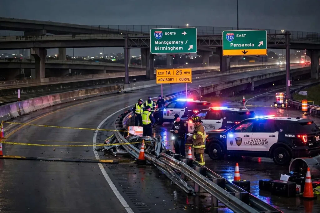 Illustration for the news story: 75-Year-Old Man Killed in Single-Vehicle Crash at I-10/I-65 Interchange