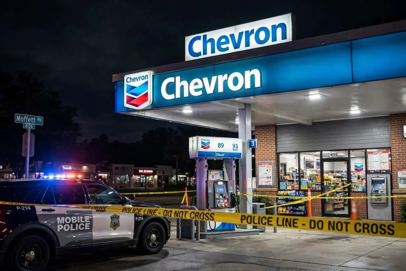 Illustration for the news story: Armed Robbery Reported at Moffett Road Chevron Gas Station