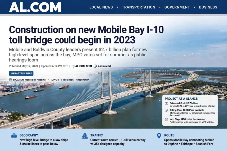 Illustration for the news story: Construction on new Mobile Bay I-10 toll bridge could begin in 2023