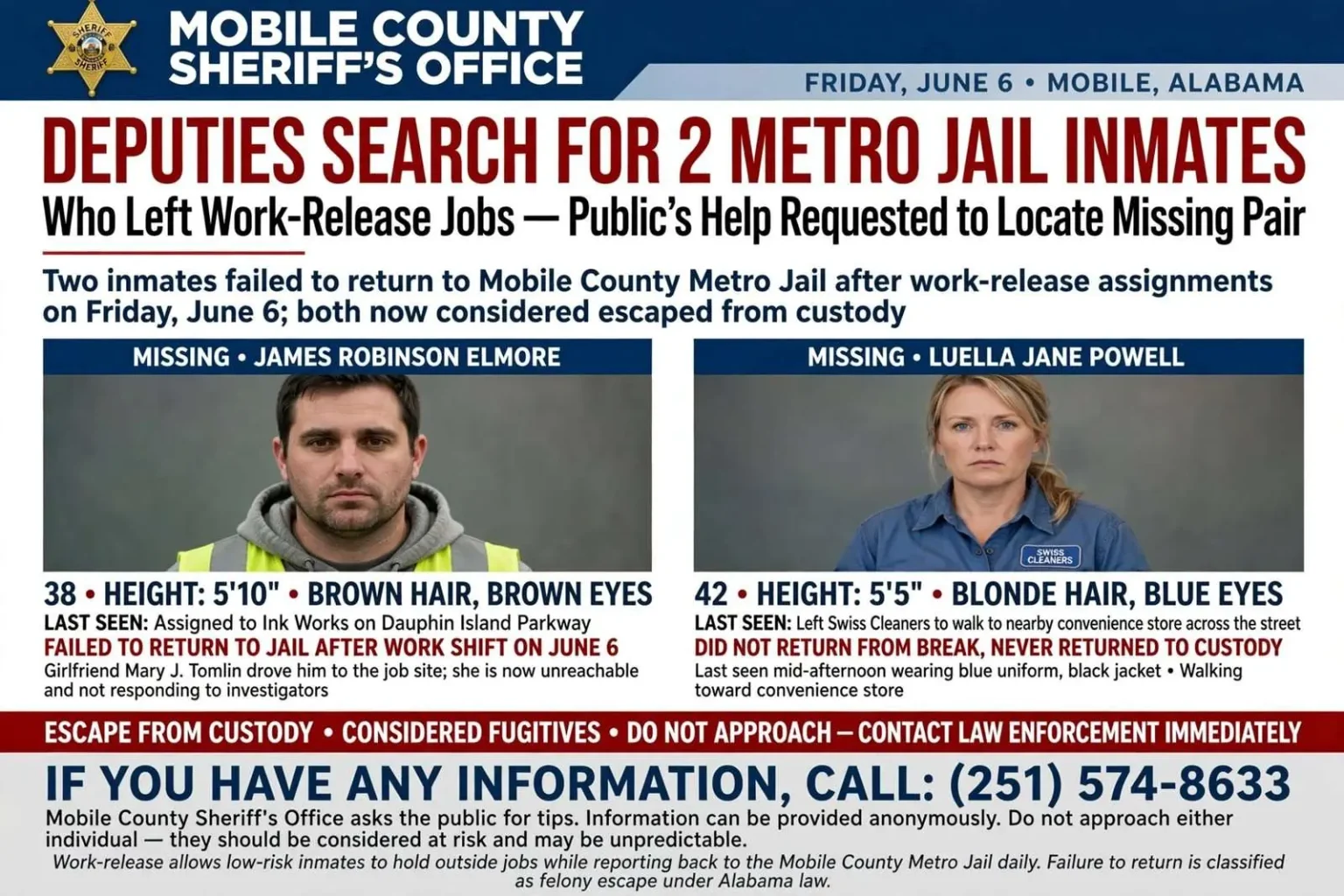 Illustration for the news story: Deputies Search for 2 Metro Jail Inmates Who Left Work-Release Jobs