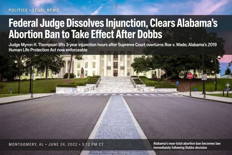 Illustration for the news story: Federal Judge Dissolves Injunction, Clears Alabama’s Abortion Ban to Take Effect After Dobbs