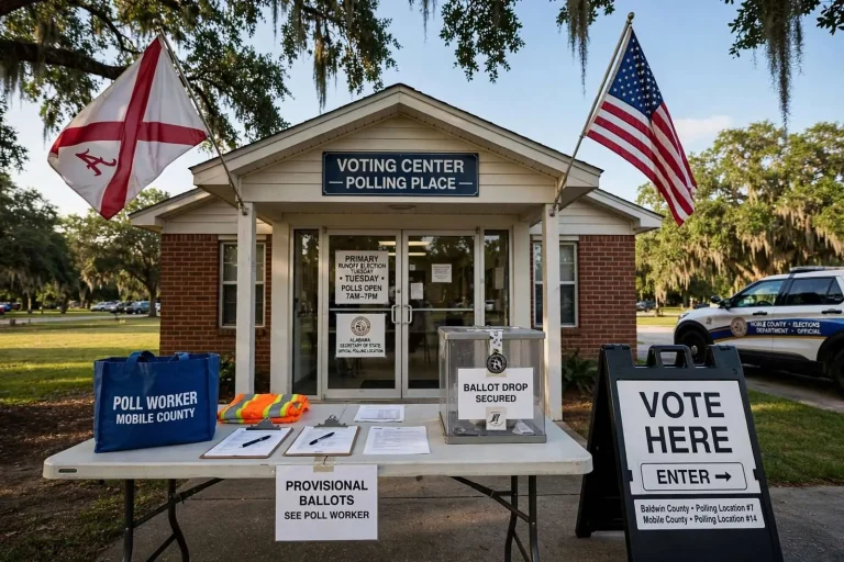 Illustration for the news story: Mobile, Baldwin County Turnout Matched Expectations in Alabama Primary Runoff, State Officials Say