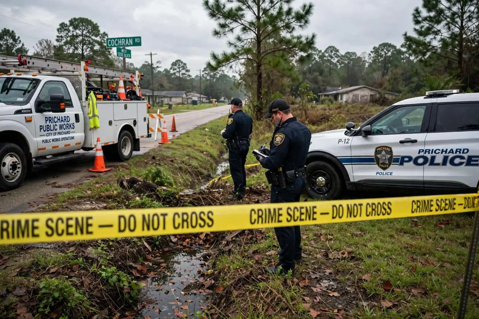 Illustration for the news story: Prichard Public Works Employee Finds Body Off Cochran Road