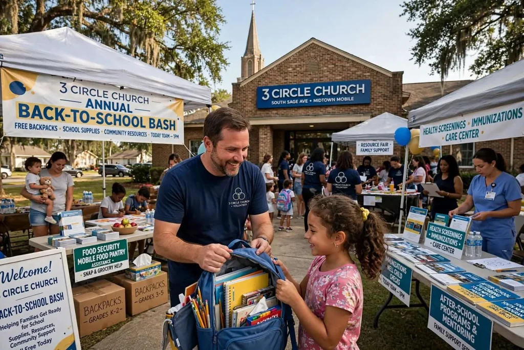 Illustration for the news story: 3 Circle Church Hosts Annual Back-to-School Bash in Midtown Mobile
