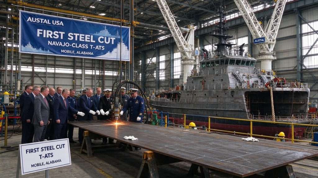 Illustration for the news story: Austal begins construction on first steel ship at Mobile shipyard