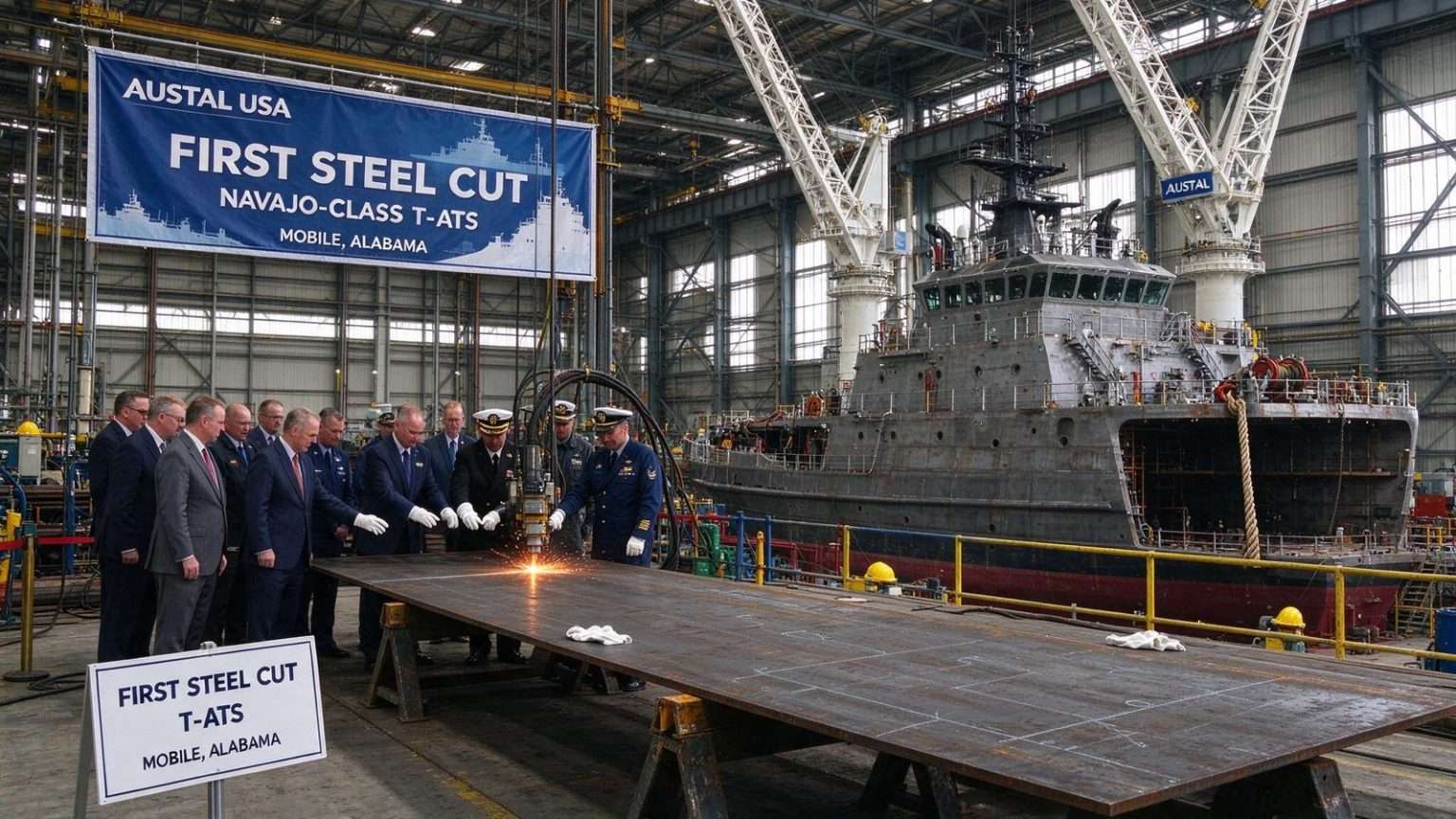 Illustration for the news story: Austal begins construction on first steel ship at Mobile shipyard