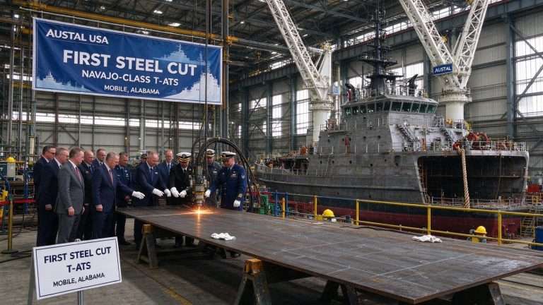 Illustration for the news story: Austal begins construction on first steel ship at Mobile shipyard