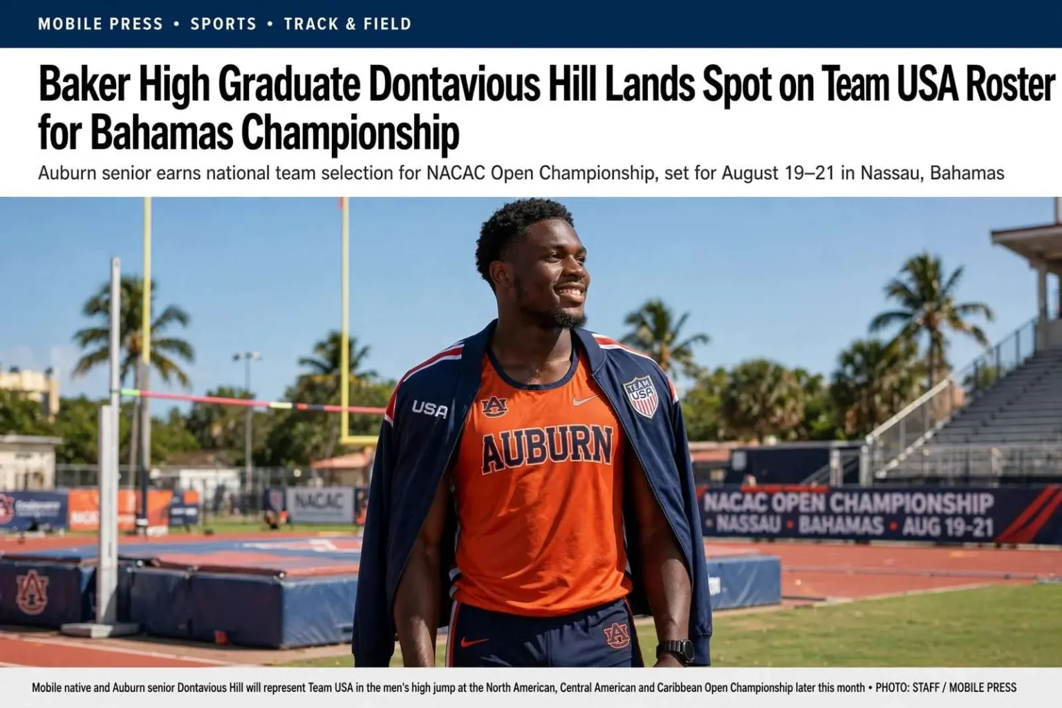 Illustration for the news story: Baker High Graduate Dontavious Hill Lands Spot on Team USA Roster for Bahamas Championship
