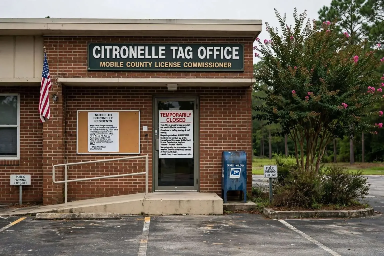 Illustration for the news story: Citronelle Tag Office to Close for a Month as Mayor Faults County Decision