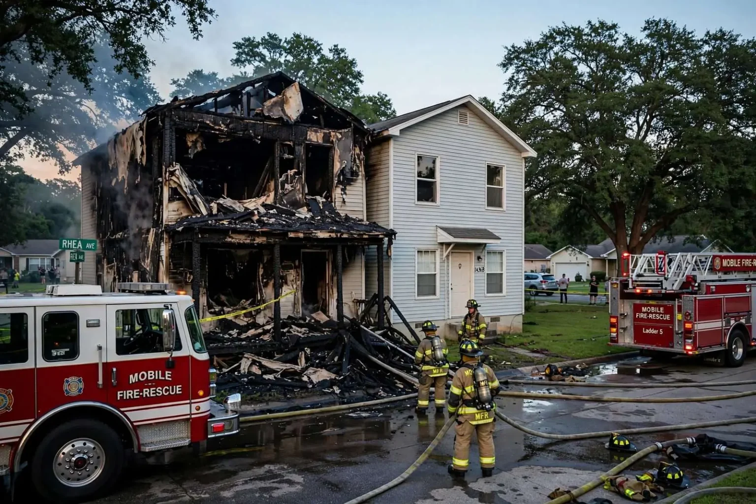 Illustration for the news story: Duplex Fire Off Rhea Avenue in Mobile Extinguished Without Injuries