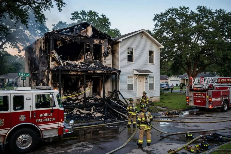 Illustration for the news story: Duplex Fire Off Rhea Avenue in Mobile Extinguished Without Injuries