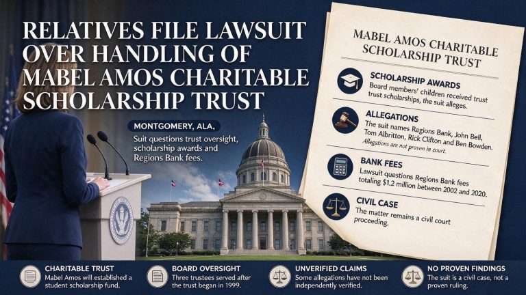 Illustration for the news story: Relatives of Mabel Amos File Lawsuit Over Handling of Charitable Scholarship Trust