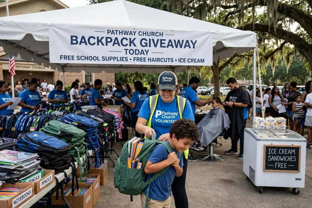 Illustration for the news story: Mobile County Churches Step Up With Backpack Giveaways as New School Year Begins