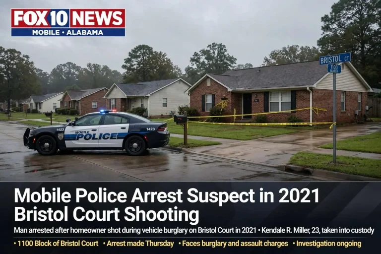 Illustration for the news story: Mobile Police Arrest Suspect in 2021 Bristol Court Shooting