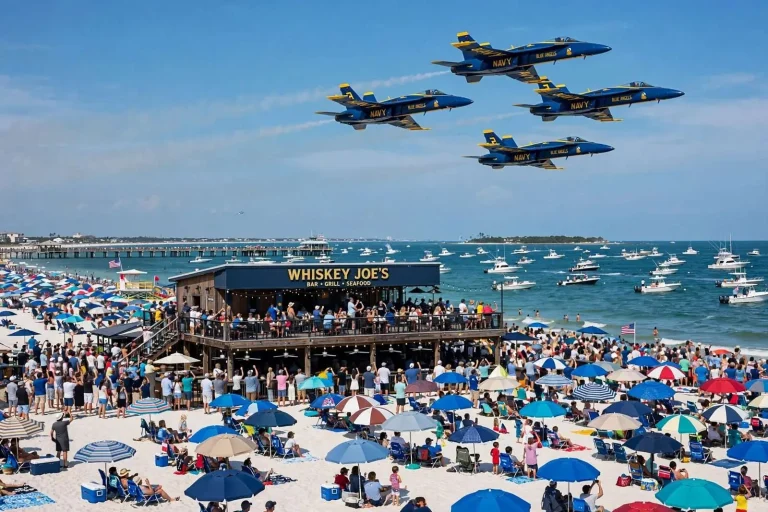 Illustration for the news story: Pensacola Beach Gears Up for Blue Angels’ Red, White and Blues Week Air Show