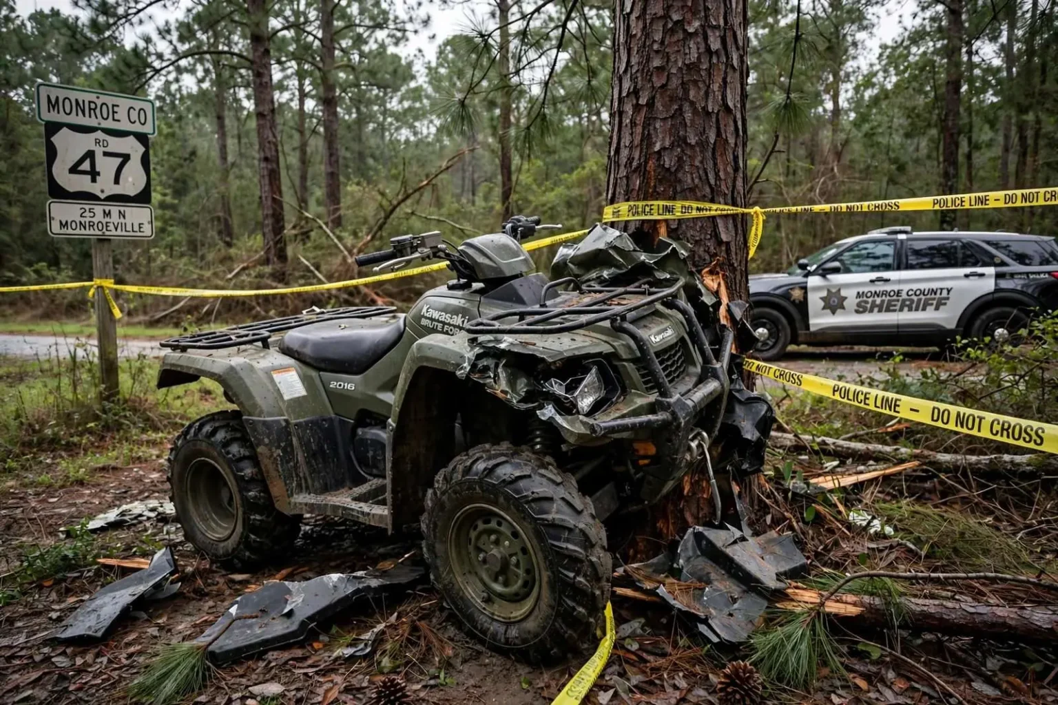 Illustration for the news story: Pine Apple man found dead in Monroe County ATV crash after being reported missing