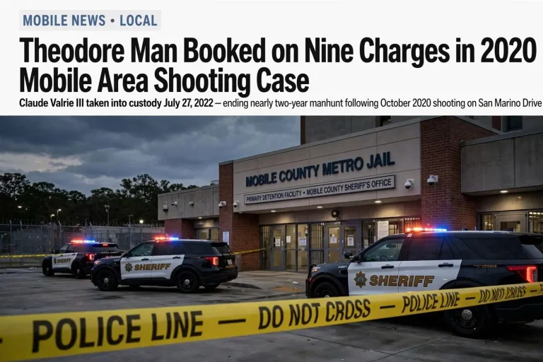 Illustration for the news story: Theodore Man Booked on Nine Charges in 2020 Mobile Area Shooting Case