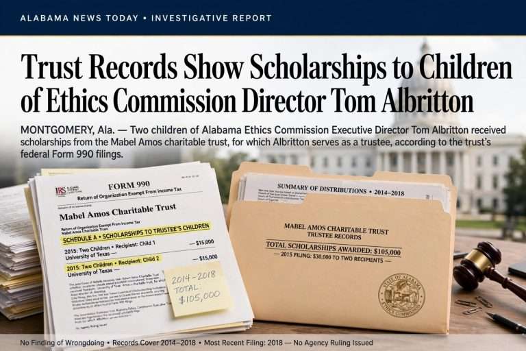 Illustration for the news story: Trust Records Show Scholarships to Children of Ethics Commission Director Tom Albritton