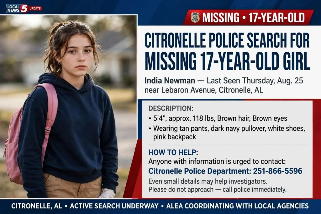 Illustration for the news story: Citronelle Police Search for Missing 17-Year-Old Girl
