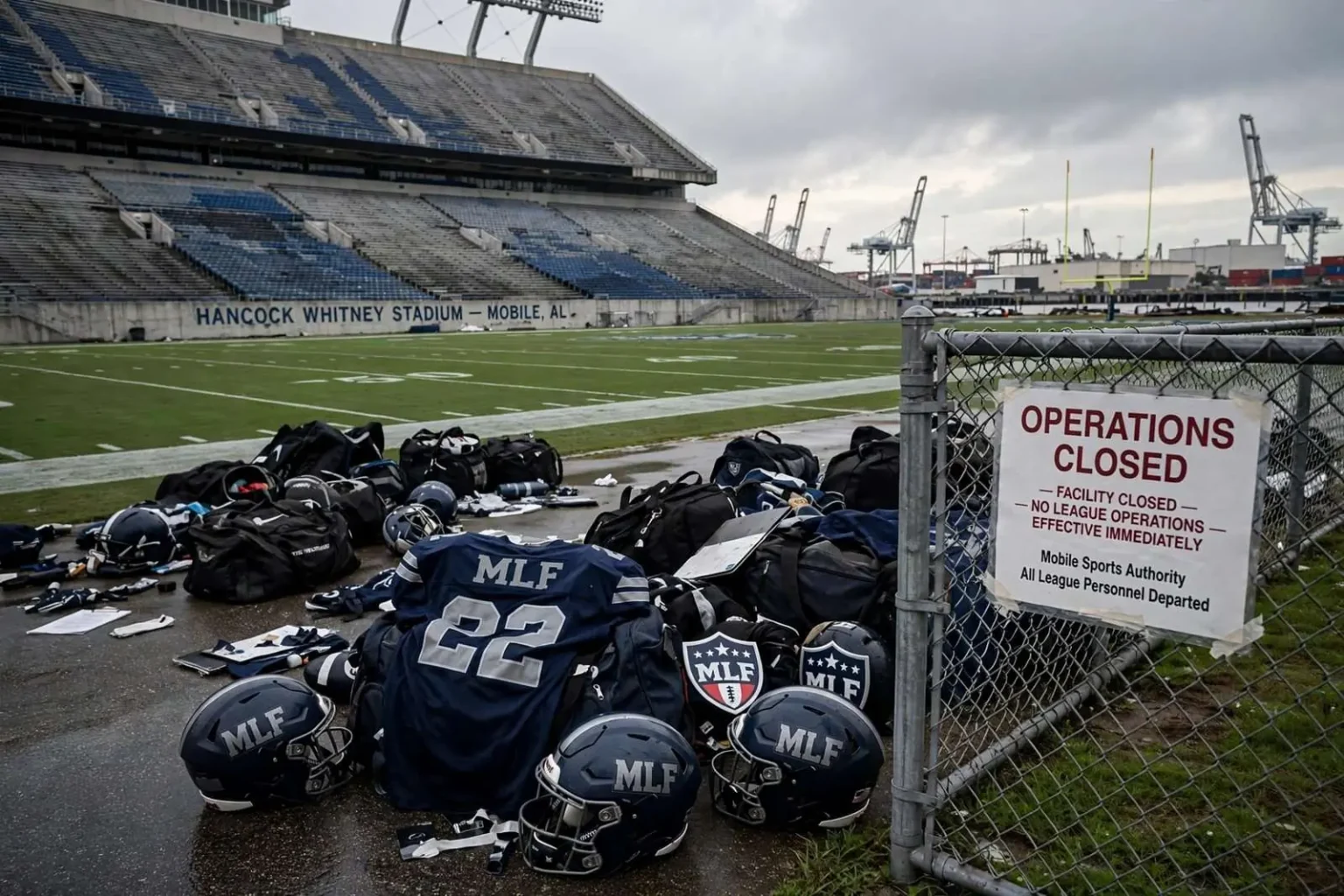 Illustration for the news story: Major League Football Players Leave Mobile as League Shuts Down