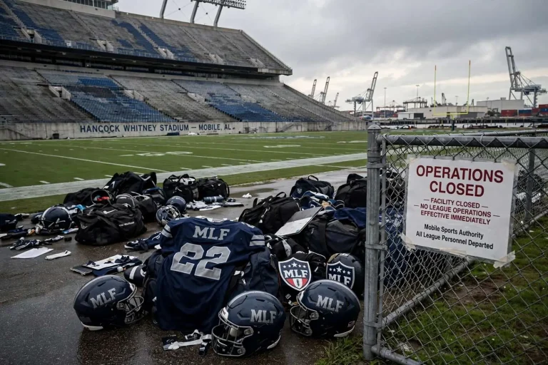 Illustration for the news story: Major League Football Players Leave Mobile as League Shuts Down