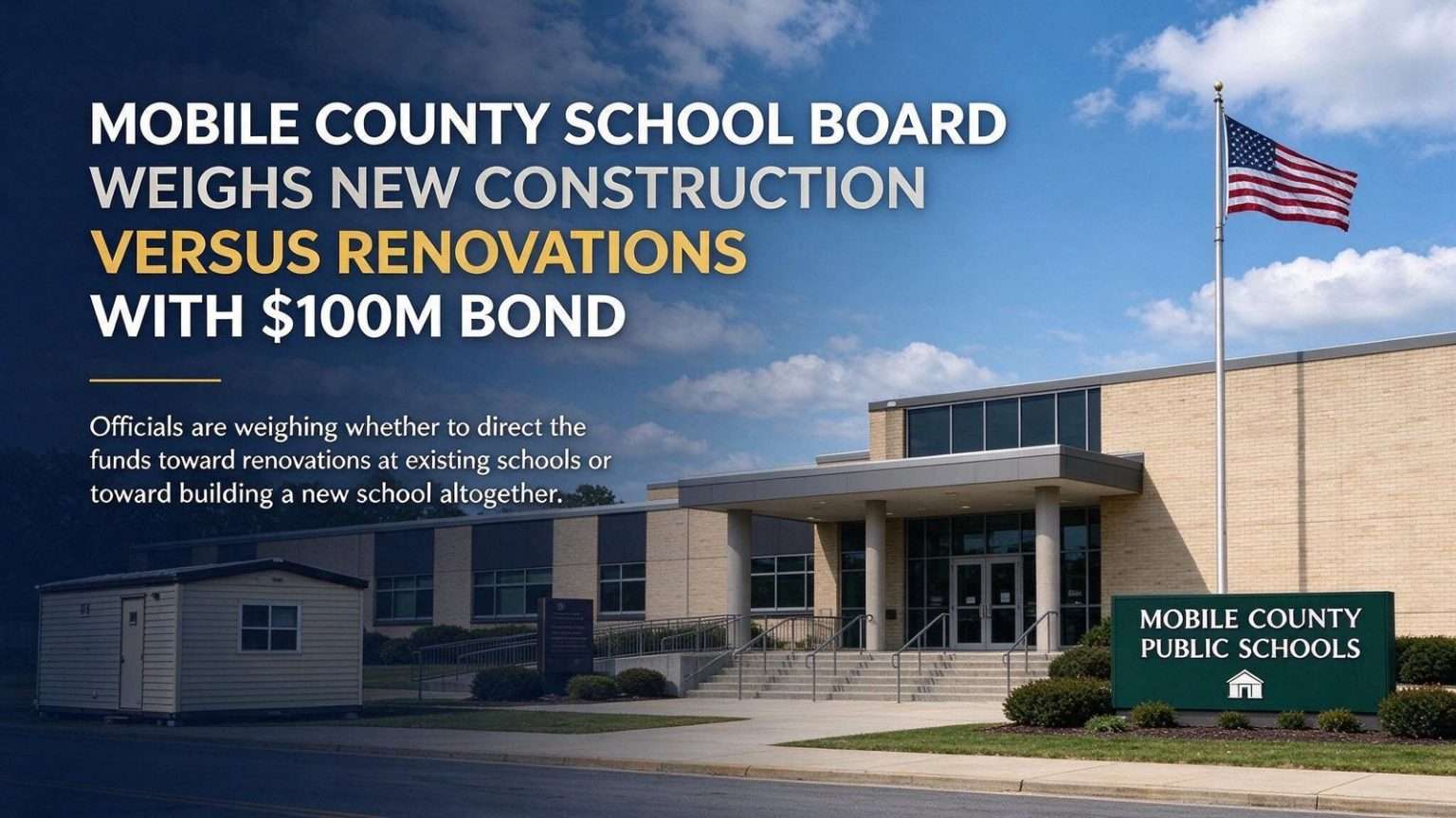 Illustration for the news story: Mobile County School Board Weighs New Construction Versus Renovations With $100M Bond
