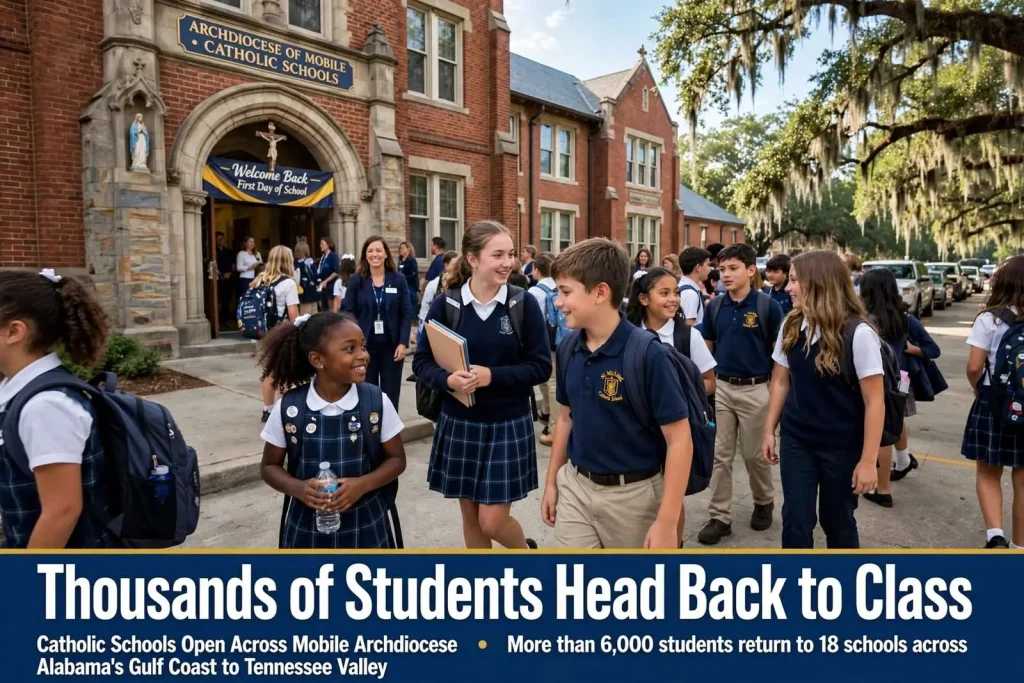 Illustration for the news story: Thousands of Students Head Back to Class as Catholic Schools Open Across Mobile Archdiocese
