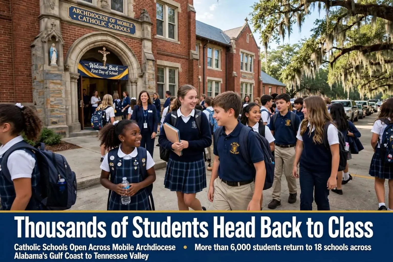 Illustration for the news story: Thousands of Students Head Back to Class as Catholic Schools Open Across Mobile Archdiocese