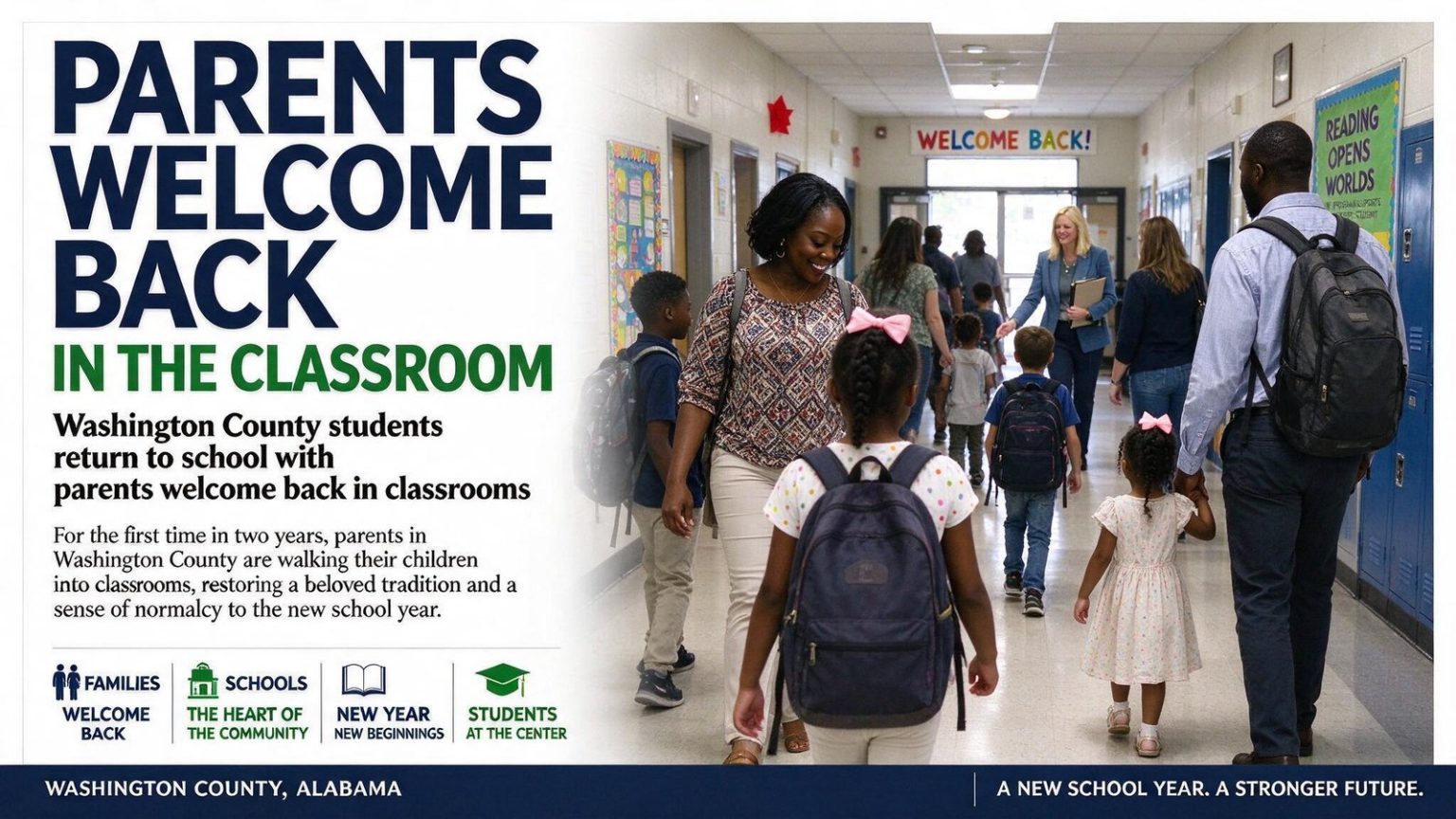 Illustration for the news story: Washington County students return to school with parents welcome back in classrooms