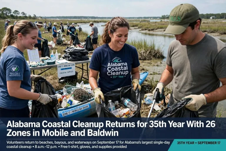 Illustration for the news story: Alabama Coastal Cleanup Returns for 35th Year With 26 Zones in Mobile and Baldwin